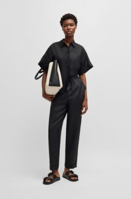 Oversized-fit blouse in ramie, Black