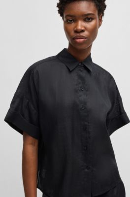 Oversized-fit blouse in ramie, Black