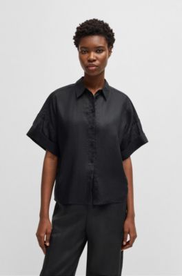 Oversized-fit blouse in ramie, Black