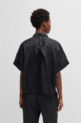 Oversized-fit blouse in ramie, Black