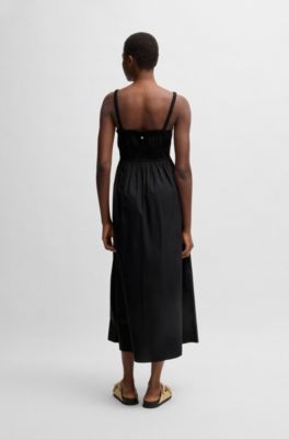 Cotton-poplin dress with ruched bodice, Black