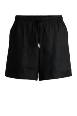 Ramie shorts with twisted cord, Black
