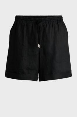 Ramie shorts with twisted cord, Black