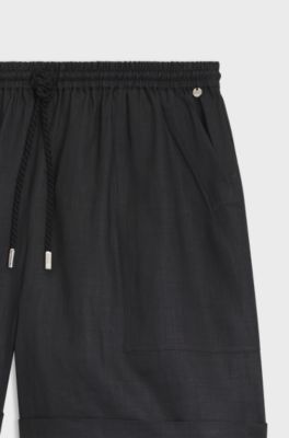 Ramie shorts with twisted cord, Black