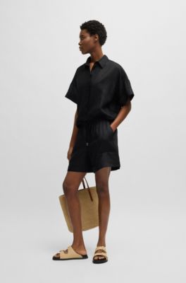 Ramie shorts with twisted cord, Black