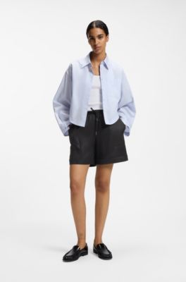 Ramie shorts with twisted cord, Black