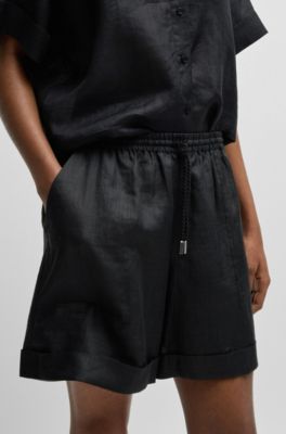 Ramie shorts with twisted cord, Black