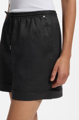 Ramie shorts with twisted cord, Black