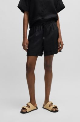 Ramie shorts with twisted cord, Black