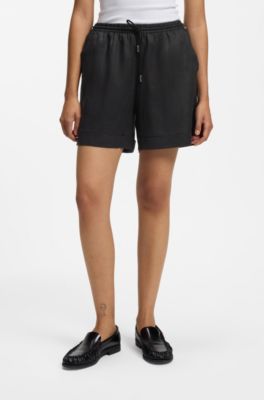 Ramie shorts with twisted cord, Black