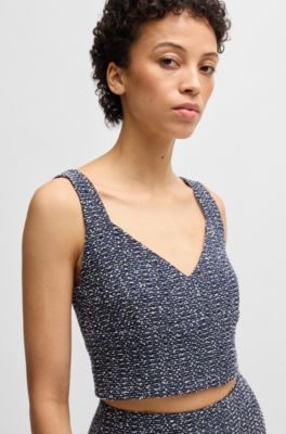 Tailored top in two-tone crochet tweed, Patterned