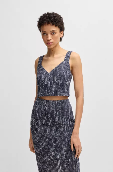 Tailored top in two-tone crochet tweed