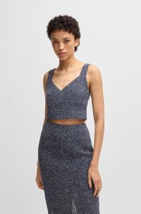 Tailored top in two-tone crochet tweed, Patterned