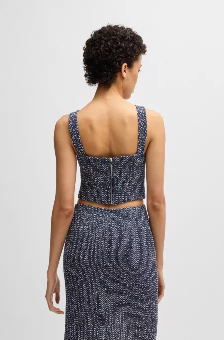 Tailored top in two-tone crochet tweed
