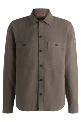 Boss oversized fit overhemd van linnen grijs