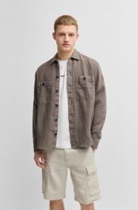 Oversized-fit shirt in linen, Grey