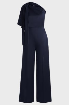 One-shoulder jumpsuit with tie neckline, Dark Blue