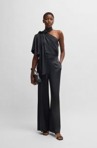 One-Shoulder-Jumpsuit mit Bindeband am Ausschnitt, Dunkelblau
