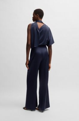 One-shoulder jumpsuit with tie neckline, Dark Blue