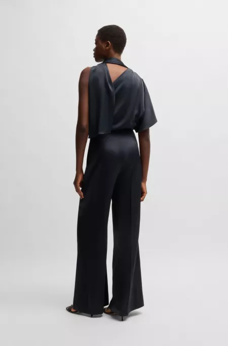 One-shoulder jumpsuit with tie neckline