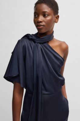 One-shoulder jumpsuit with tie neckline, Dark Blue