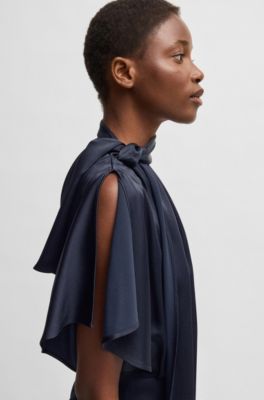 One-shoulder jumpsuit with tie neckline, Dark Blue