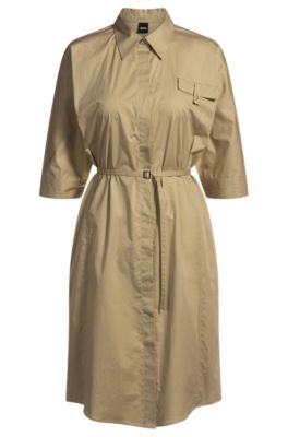 Relaxed-fit shirt dress in stretch cotton, Beige