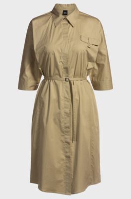 Robe-chemise Relaxed en coton stretch, Beige