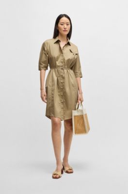 Robe-chemise Relaxed en coton stretch, Beige