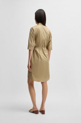 Relaxed-fit shirt dress in stretch cotton, Beige
