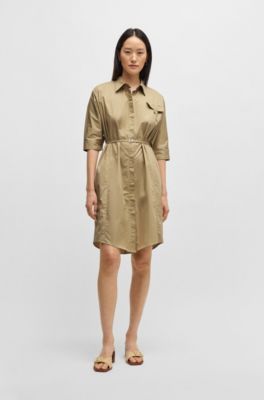 Robe-chemise Relaxed en coton stretch, Beige