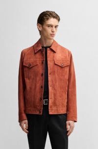 Regular-fit jacket in suede, Dark Orange