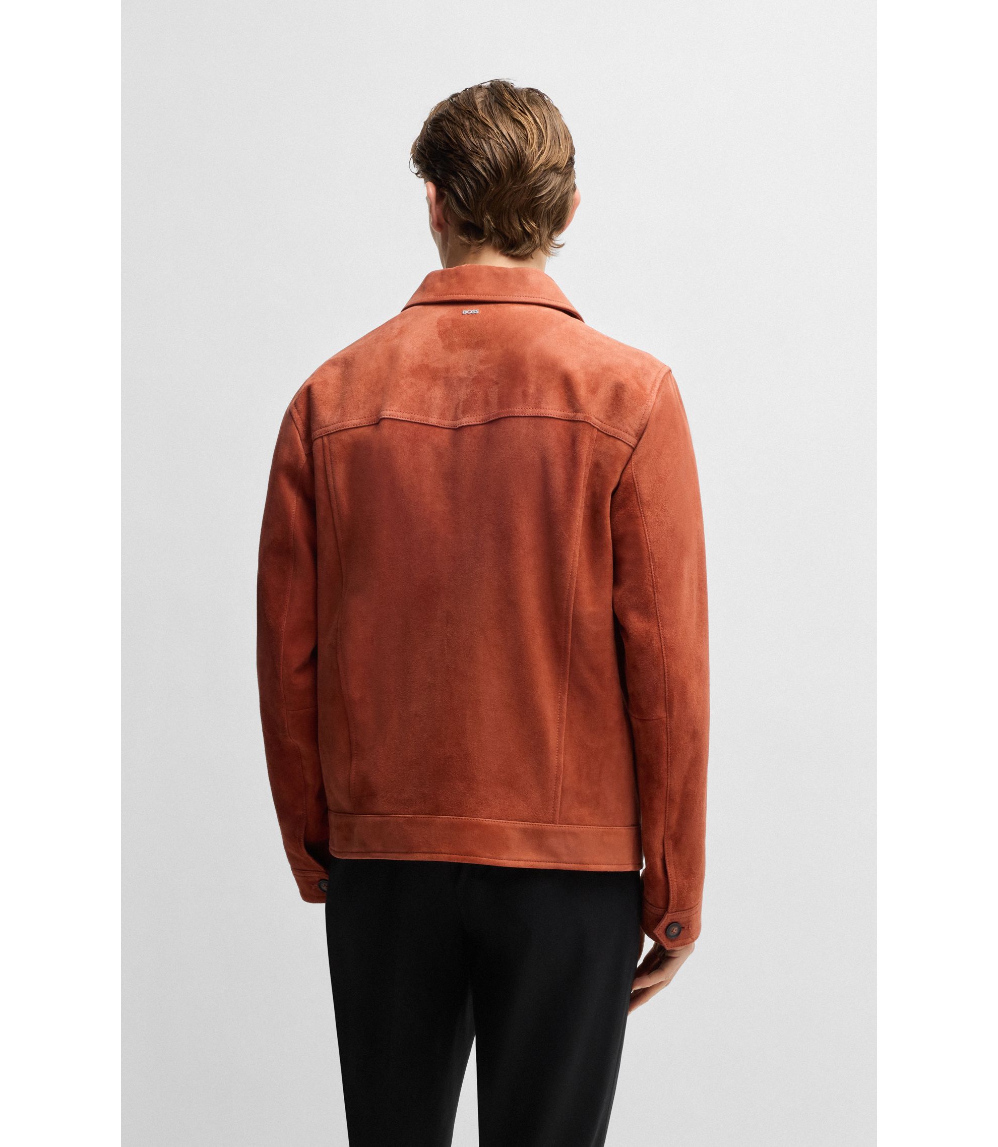 BOSS - Regular-fit jacket in nappalan suede - Dark Orange
