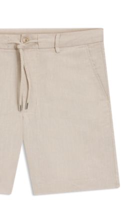 Regular-fit shorts in a linen blend with drawcord, Light Beige