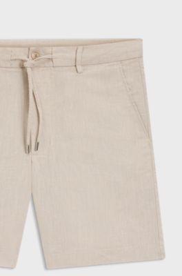 Regular-fit shorts in a linen blend with drawcord, Light Beige
