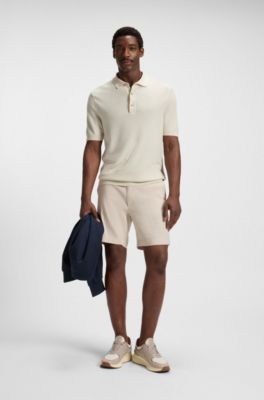 Regular-fit shorts in a linen blend with drawcord, Light Beige