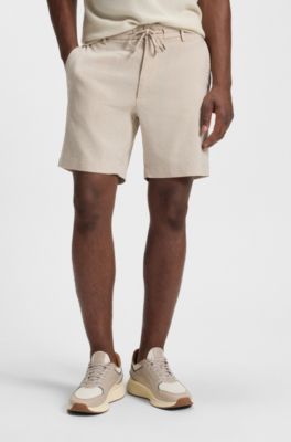 Regular-fit shorts in a linen blend with drawcord, Light Beige