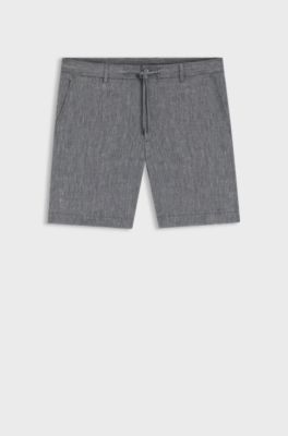 Regular-fit shorts in a linen blend with drawcord, Grey