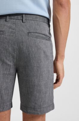 Regular-fit shorts in a linen blend with drawcord, Grey