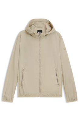 Water-repellent jacket in crinkle fabric with adjustable hood, Light Beige