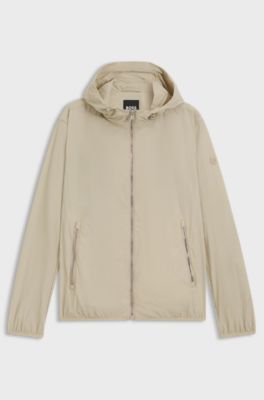Water-repellent jacket in crinkle fabric with adjustable hood, Light Beige