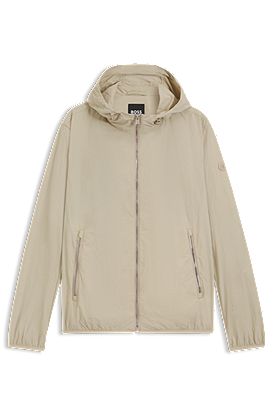Water-repellent jacket in crinkle fabric with adjustable hood