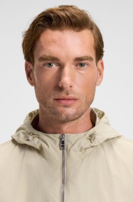 Water-repellent jacket in crinkle fabric with adjustable hood, Light Beige