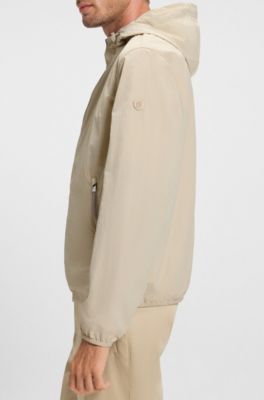 Water-repellent jacket in crinkle fabric with adjustable hood, Light Beige