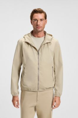 Water-repellent jacket in crinkle fabric with adjustable hood, Light Beige