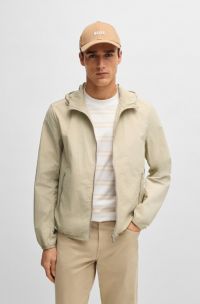 Jacke aus Gewebe in Knitter-Optik mit wasserabweisendem Finish und verstellbarer Kapuze, Hellbeige