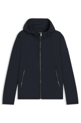Water-repellent jacket in crinkle fabric with adjustable hood, Dark Blue