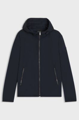 Water-repellent jacket in crinkle fabric with adjustable hood, Dark Blue