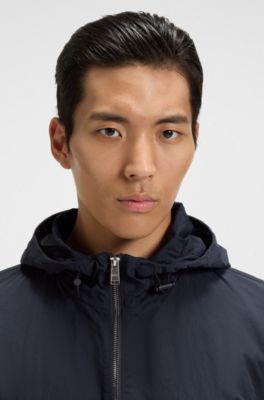 Water-repellent jacket in crinkle fabric with adjustable hood, Dark Blue