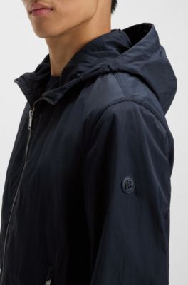 Water-repellent jacket in crinkle fabric with adjustable hood, Dark Blue